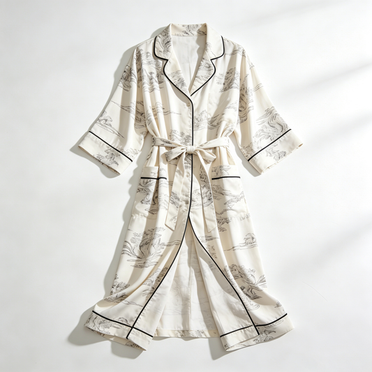 Ink Wash Landscape Print Satin Long Robe