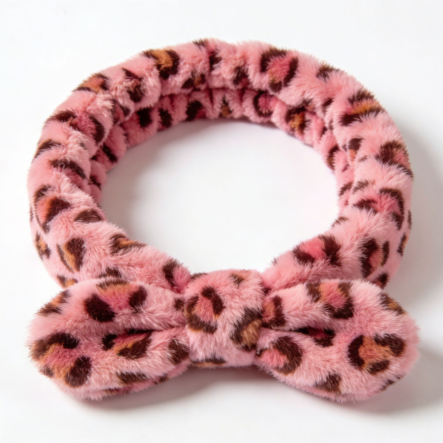 Pink Leopard Print Plush Bow Spa Headband