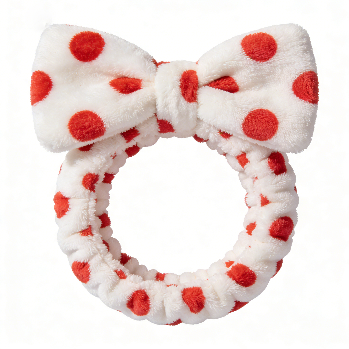 Red & White Polka Dot Plush Bow Spa Headband
