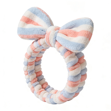 Pastel Striped Plush Bow Spa Headband