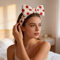 Red & White Polka Dot Plush Bow Spa Headband