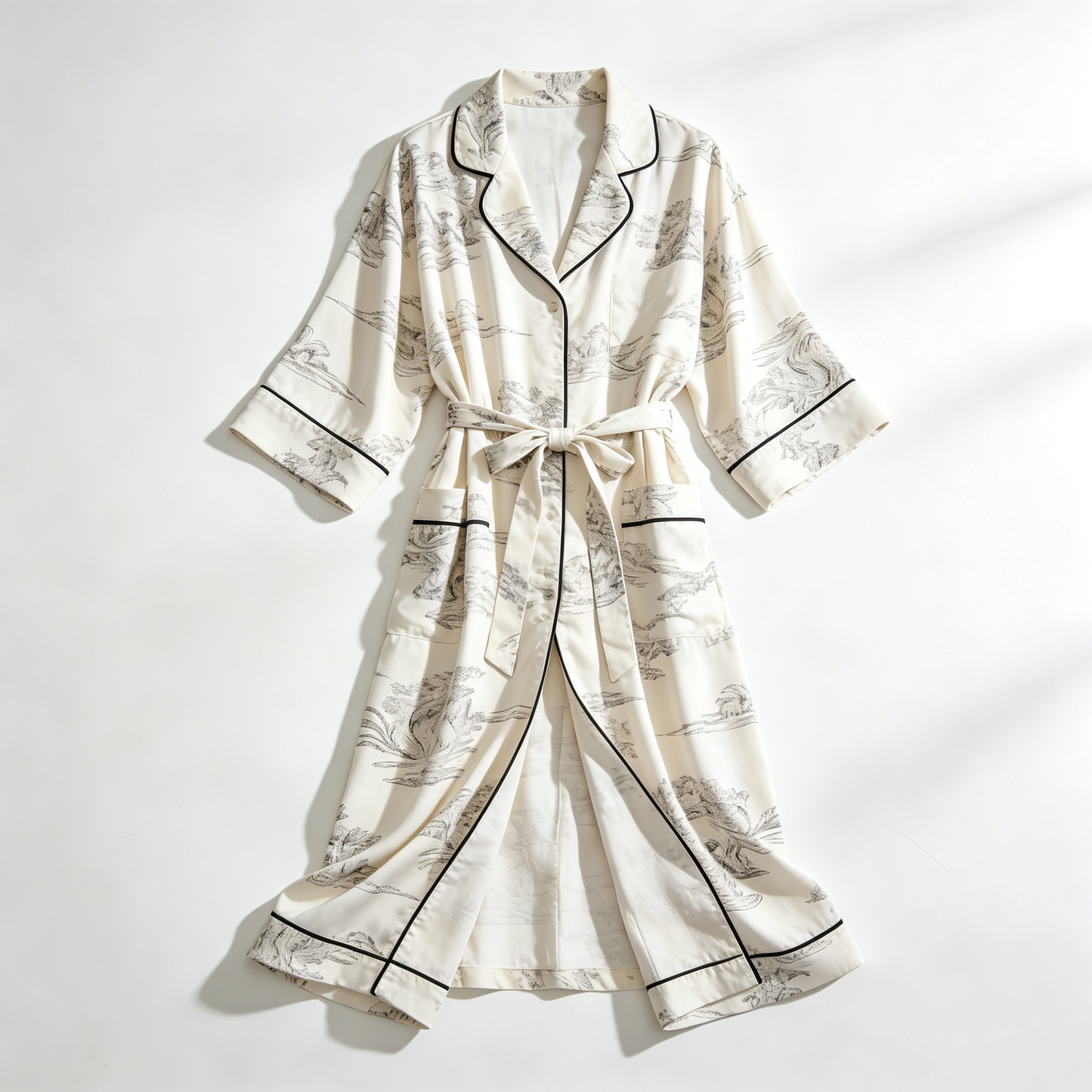 Ink Wash Landscape Print Satin Long Robe