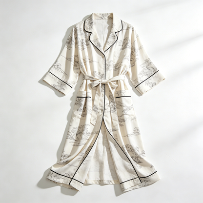Ink Wash Landscape Print Satin Long Robe