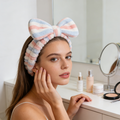 Pastel Striped Plush Bow Spa Headband
