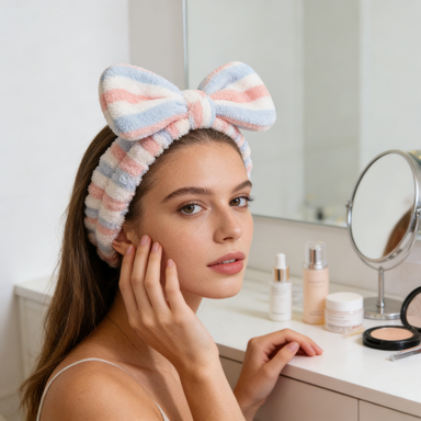 Pastel Striped Plush Bow Spa Headband