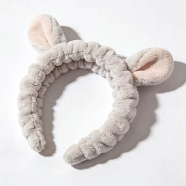 Gray & Pink Bunny Ear Plush Spa Headband