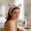 Gray & Pink Bunny Ear Plush Spa Headband