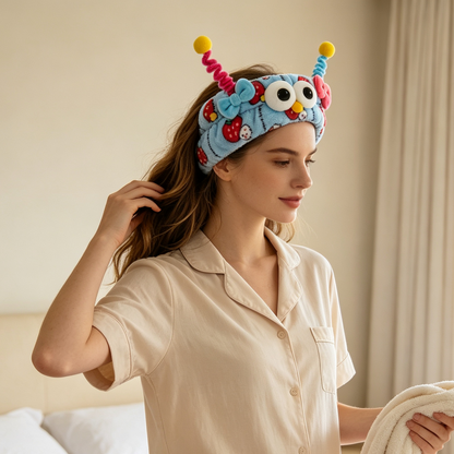 Blue Strawberry Print Monster Plush Spa Headband