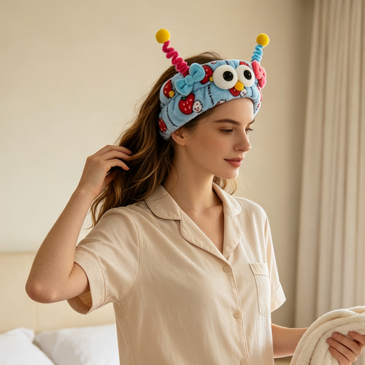 Blue Strawberry Print Monster Plush Spa Headband