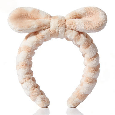 Beige Tie-Dye Plush Bow Spa Headband