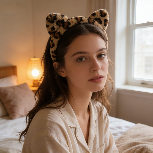 Leopard Print Cat Ear Plush Spa Headband