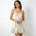 Cream Satin Slip Nightdress with Ruffled Hem