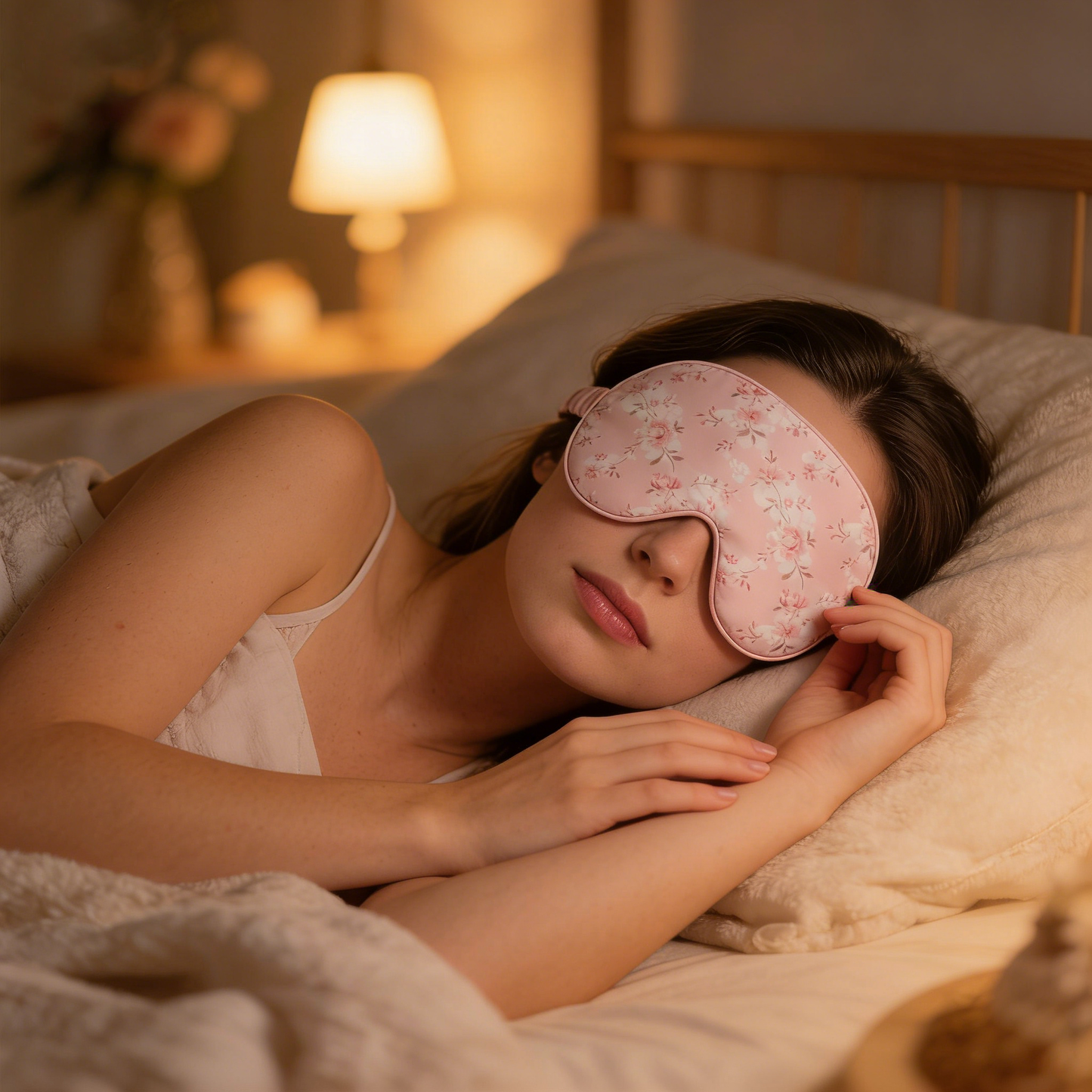Pink Rose Floral Print Cotton Sleep Eye Mask