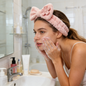 Pink Plush Bow Spa Headband with Flower Decor