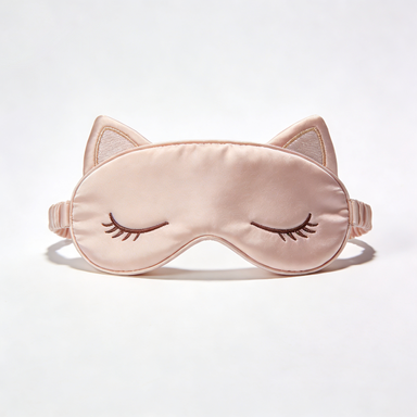 Cat Ear Satin Sleep Eye Mask with Eyelash Embroidery