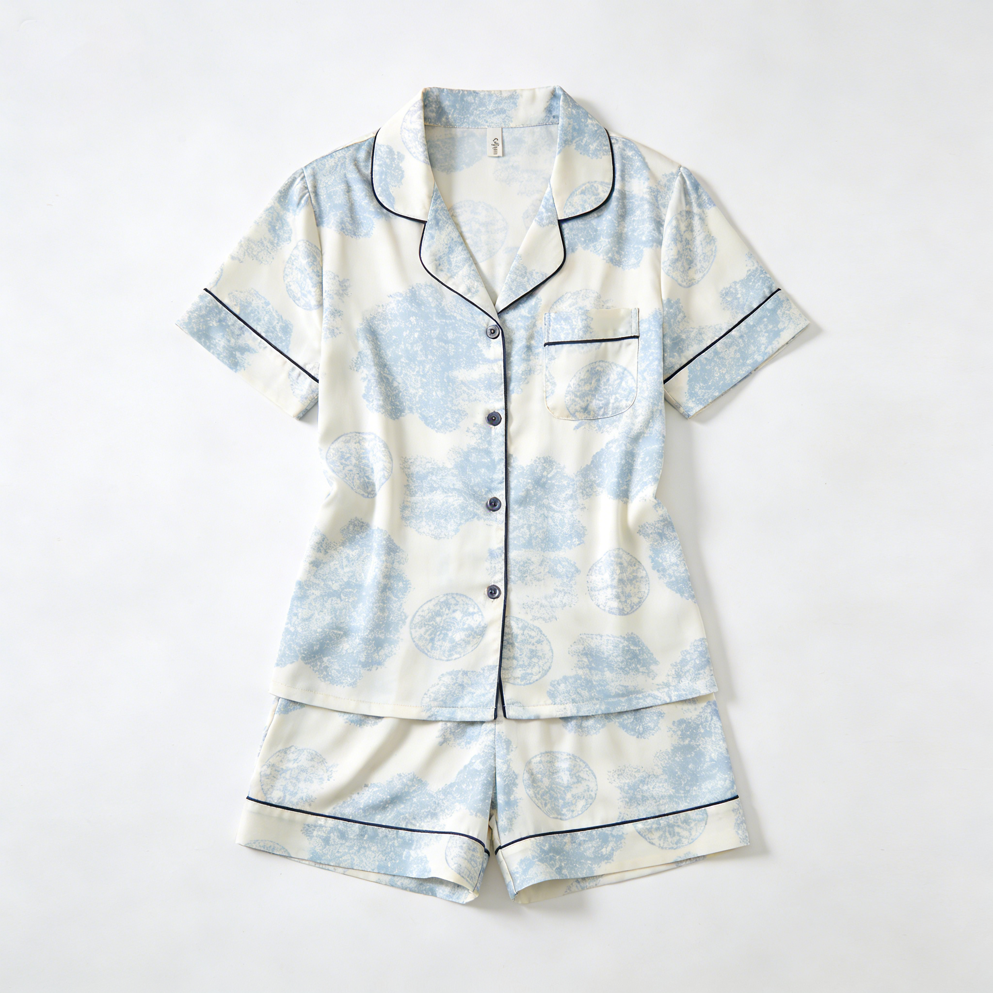 Blue & White Cloud Print Short Sleeve Pajama Set