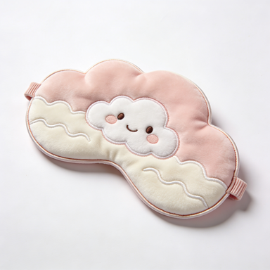 Pink Cloud Plush Eye Mask with Smiley Cloud Embroidery