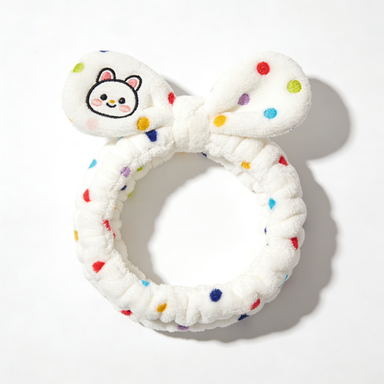 Rainbow Polka Dot Bunny Ear Plush Spa Headband