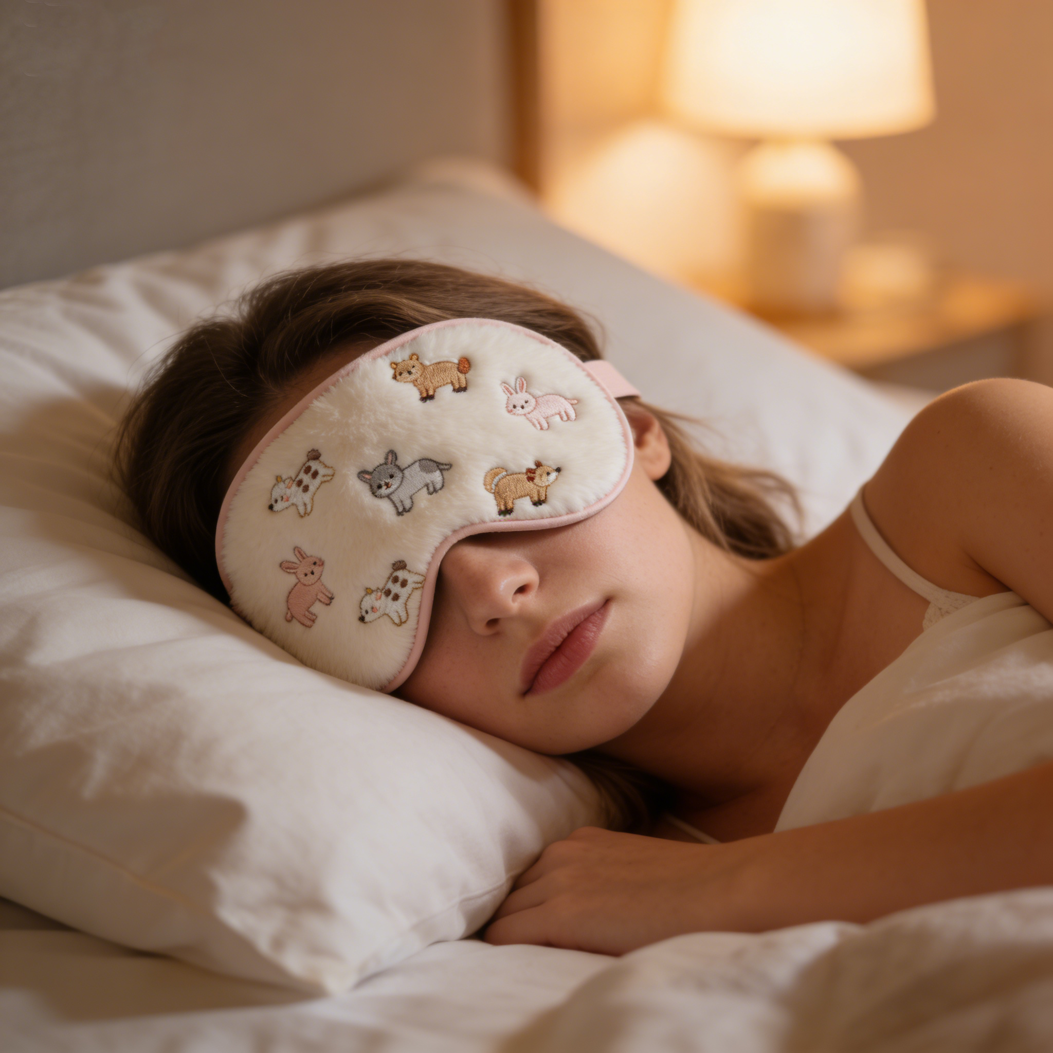Embroidered Forest Animals Plush Eye Mask