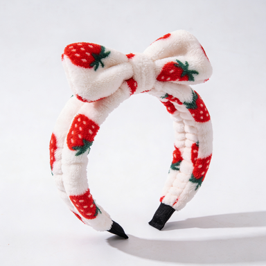 Strawberry Print Plush Bow Spa Headband