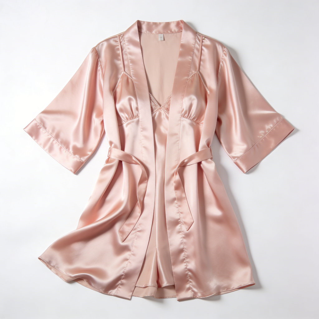 Blush Pink Satin Robe & Slip Nightdress Set