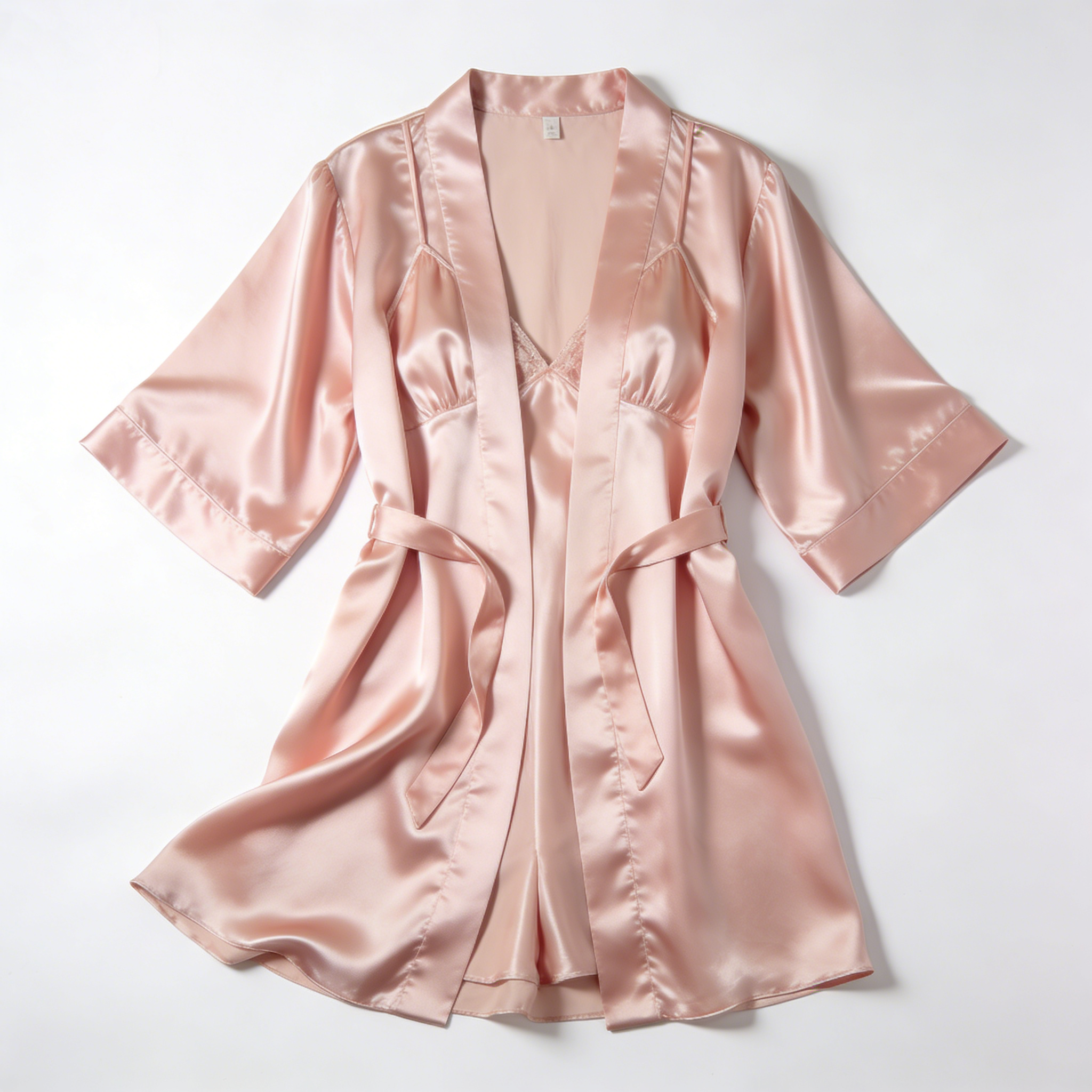 Blush Pink Satin Robe & Slip Nightdress Set
