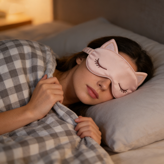 Cat Ear Satin Sleep Eye Mask with Eyelash Embroidery