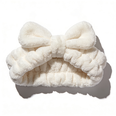 Oversized White Plush Bow Spa Headband